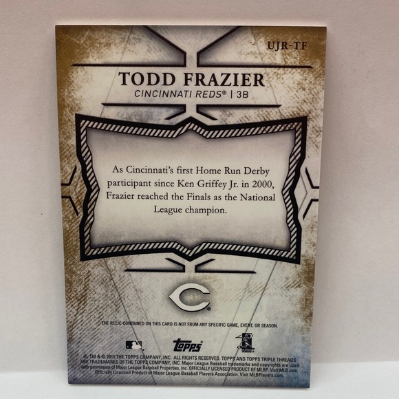 2015 Topps Jumbo Relic Todd Frazier Reds #UJR-TF. 08/27. (077) - Picture 2 of 2